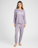 Heathered Shoreline Hacci "Tired" Graphic Pullover