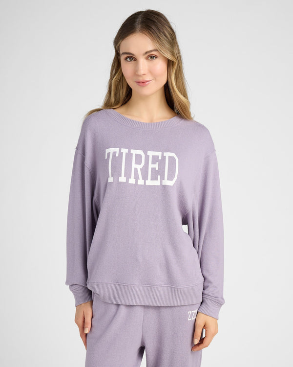 Heathered Shoreline Hacci "Tired" Graphic Pullover
